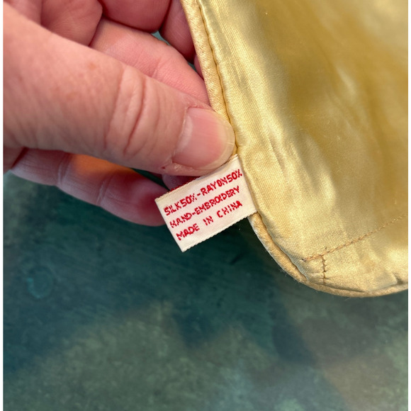 Toss pillow cover silky rayon satin hand embroidery golden square zips closed - Picture 8 of 10